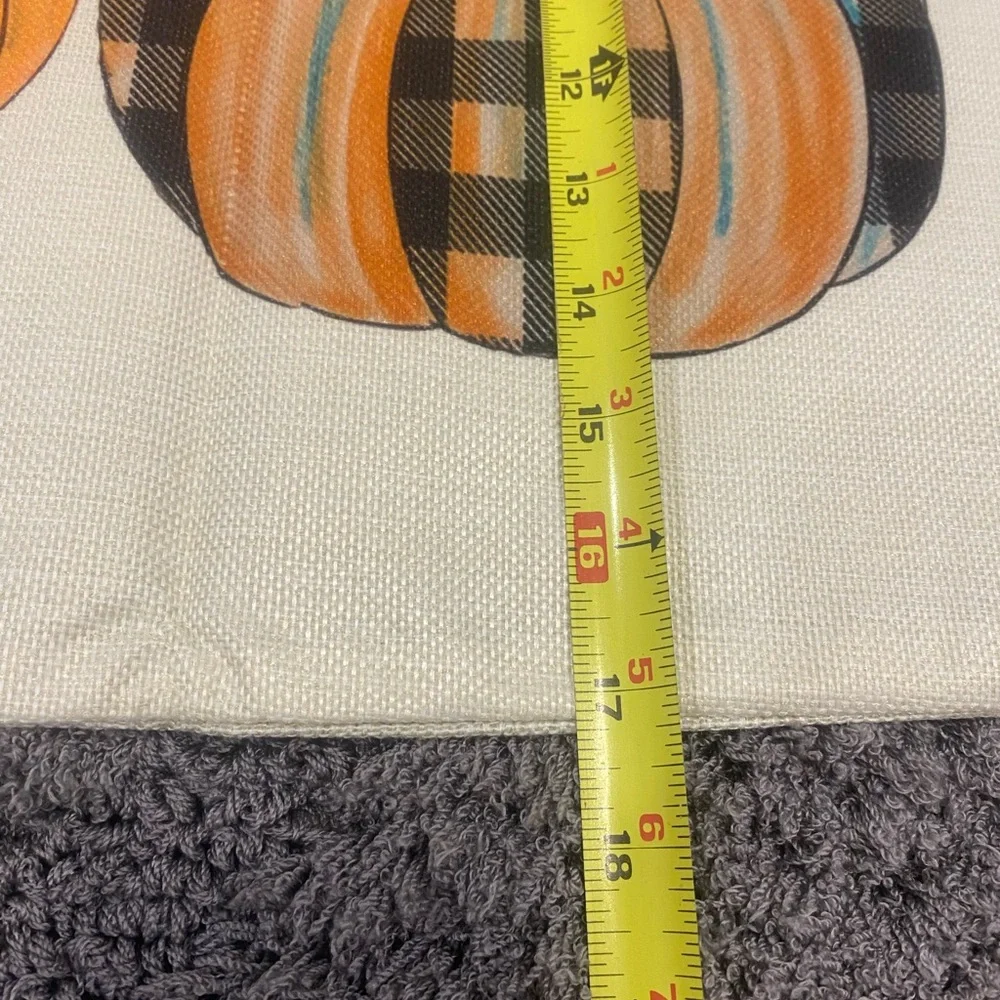 Fall Plaid Pumpkin Throw Pillow Cover- Orange